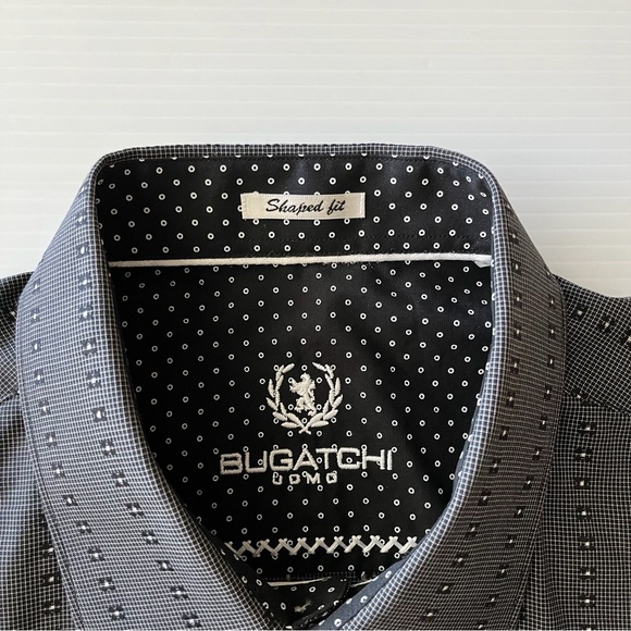 BUGATCHI UOMO Men’s Shaped Fit Black Button Up Long Sleeve Dress Shirt SizeLarge - Picture 3 of 14
